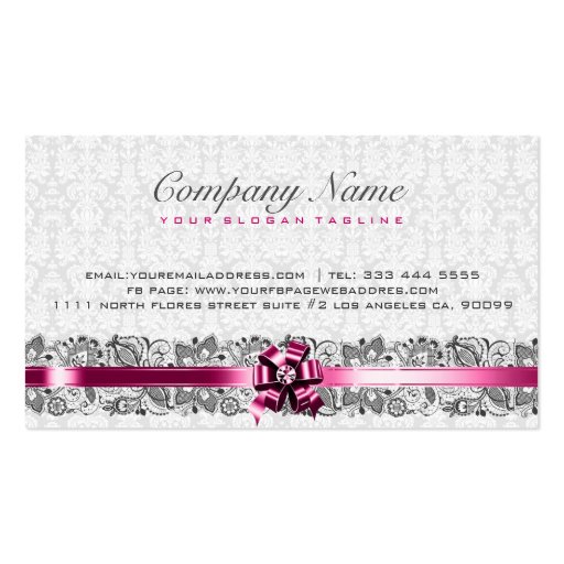 Elegant White And Gray Floral Damasks & Lace Business Card Template (back side)