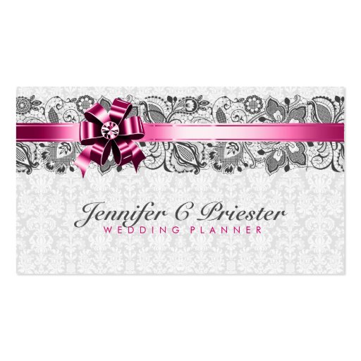Elegant White And Gray Floral Damasks & Lace Business Card Template (front side)
