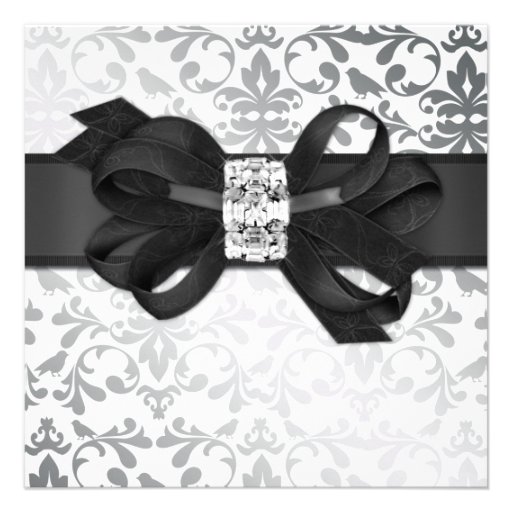 Elegant White and Silver Invite with Diamond Bow