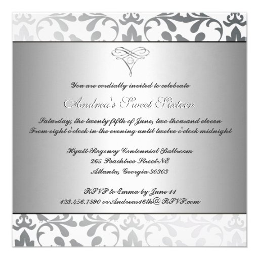 Elegant White and Silver Invite with Diamond Bow