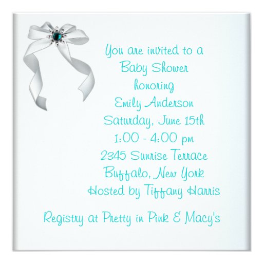 Elegant White and Teal Blue Baby Girl Shower Personalized Announcements