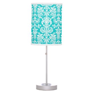 Elegant White And Turquoise Blue Floral Damasks Table Lamp