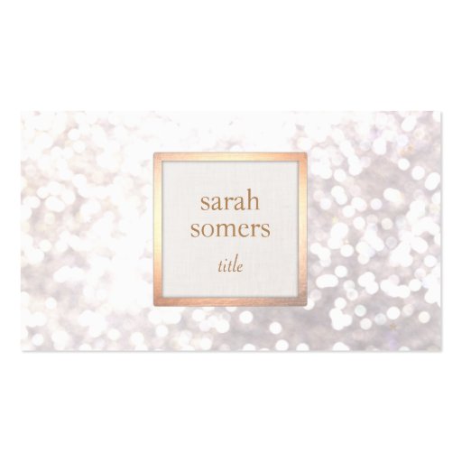 Elegant White Bokeh Glitter Chic Gold Plaque Business Card Template (front side)