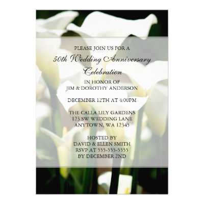 Elegant White Calla Lily 50th Wedding Anniversary Custom Invitations