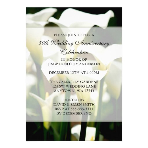 Elegant White Calla Lily 50th Wedding Anniversary Custom Invitations