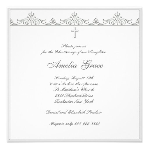 Elegant White Christening Invitations