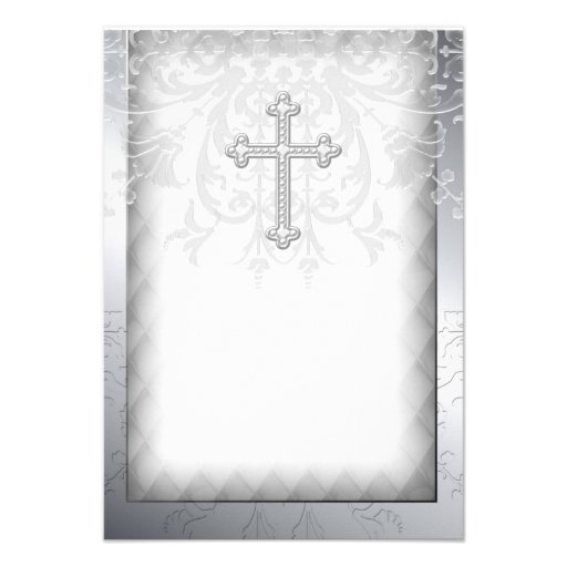 Elegant White Damask Cross First Communion Personalized Invitation