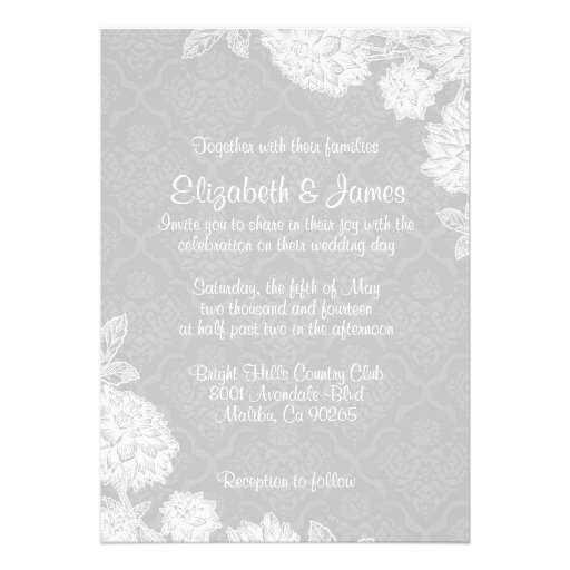 Elegant White Damask Wedding Invitations