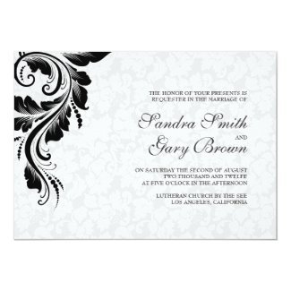 Elegant White Damasks Black Lace Wedding Invite