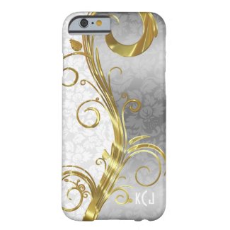 Elegant White Damasks Gold & Silver Swirls Barely There iPhone 6 Case