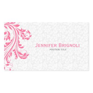 Elegant White Damasks Pink Floral Swirl Double-Sided Standard Business Cards (Pack Of 100)