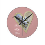 Elegant White Floral Heart Clock