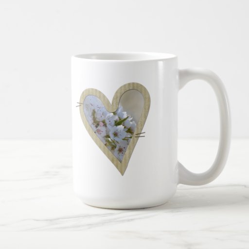 Elegant White Floral Heart Coffee Mugs