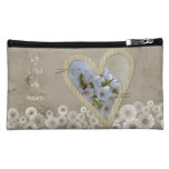 Elegant White Floral Heart Cosmetics Bags