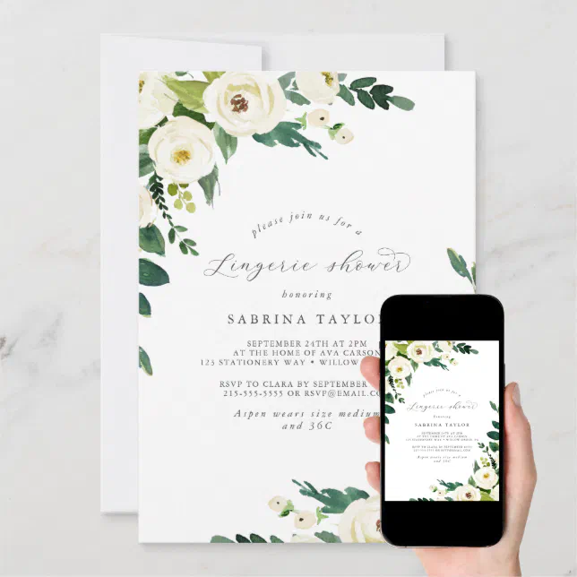 Elegant White Floral Lingerie Shower Invitation Zazzle