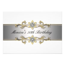 Elegant White Gold 50th Birthday Invitation Fifty