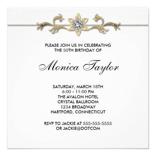 Elegant White Gold 50th Birthday Invitation Fifty