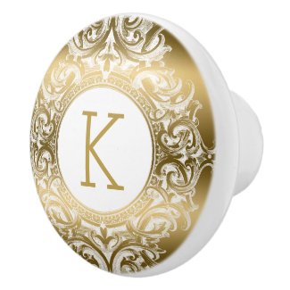 Elegant White & Gold Floral Ornament Ceramic Knob