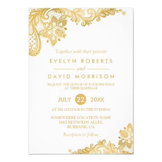 Elegant White Gold Lace Pattern Formal Wedding Card