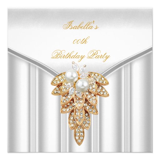 Elegant White Gold Pearl Birthday Party Personalized Invitations