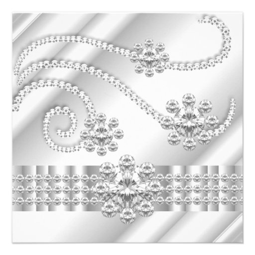 Elegant White Jewel diamonds Silver Birthday Party Invitations