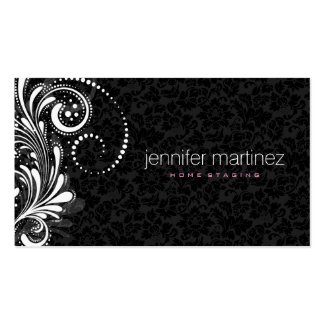 Elegant White Lace And Black Damask Double-Sided Standard Business Cards (Pack Of 100)