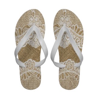 Elegant white lace and linen natural burlap bridal sandals