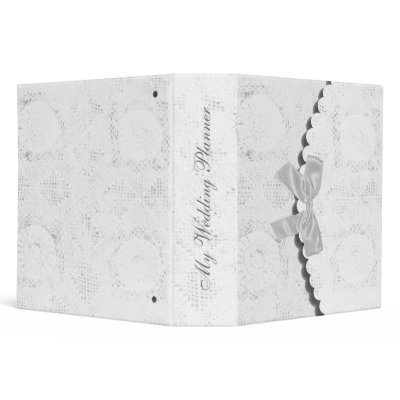 Elegant white lace Wedding Planner Vinyl Binders