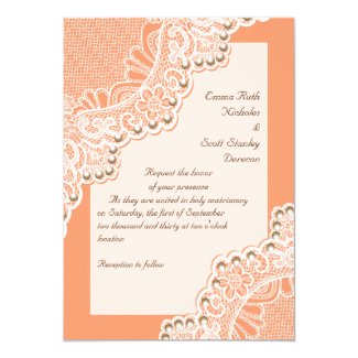 Elegant white lace with pearls coral wedding cards