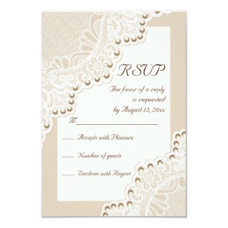 Elegant white lace with pearls wedding RSVP reply 3.5x5 Paper Invitation Card