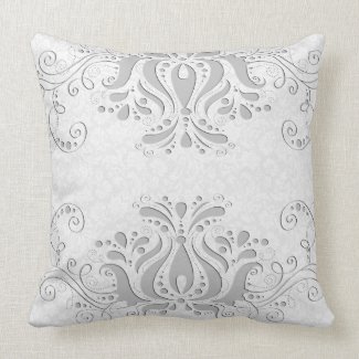Elegant White & Light Gray Vintage Damasks & Lace Throw Pillow