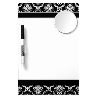 Elegant White on Black Damask Dry Erase Whiteboard