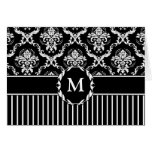 Elegant White on Black Damask Greeting Cards