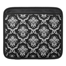 Elegant White on Black Damask iPad Sleeves