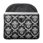 Elegant White on Black Damask Sleeves For MacBook Pro