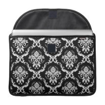 Elegant White on Black Damask Sleeves For MacBook Pro