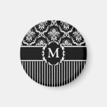 Elegant White on Black Damask Magnet