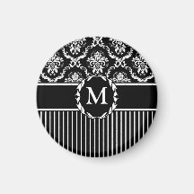 Elegant White on Black Damask Magnet