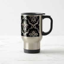 Elegant White on Black Damask Mug
