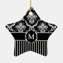 Elegant White on Black Damask Ornament