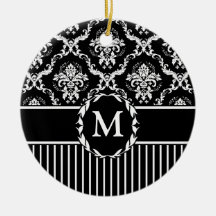 Elegant White on Black Damask Ornaments