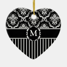 Elegant White on Black Damask Ornaments