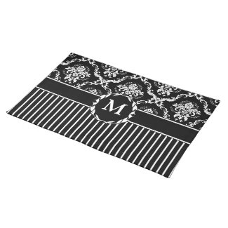 Elegant White on Black Damask Place Mats