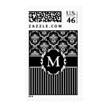 Elegant White on Black Damask Stamp