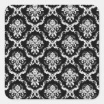 Elegant White on Black Damask Sticker