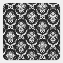 Elegant White on Black Damask Sticker