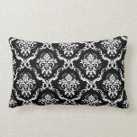 Elegant White on Black Damask Throw Pillow