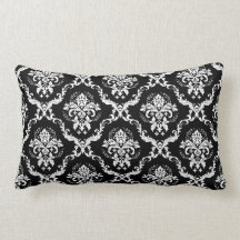 Elegant White on Black Damask Throw Pillow