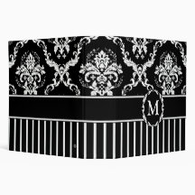 Elegant White on Black Damask Vinyl Binder