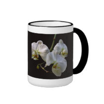 Elegant White Orchids on Black mugs